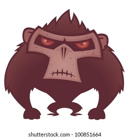 Vector cartoon illustration of an angry ape with red eyes.