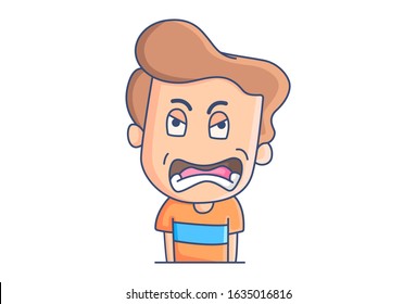 Vector cartoon illustration of the angry boy. Isolated on white background.