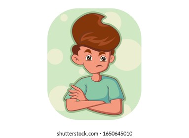 Vector cartoon illustration of angry boy. Isolated on white background.