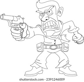 Vektorcartoon-Illustration eines wütenden Cowboy mit einer Waffe