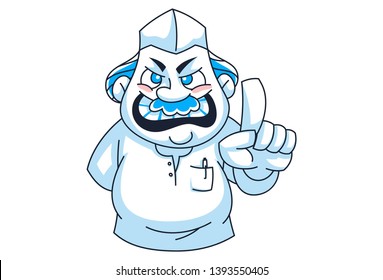 Vector cartoon illustration of angry Indian politician. Isolated on white background.