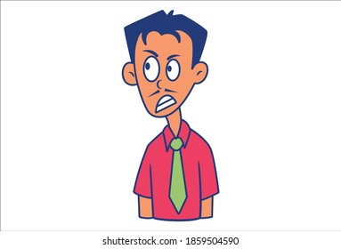 Vector cartoon illustration of an angry man. Isolated on white background.