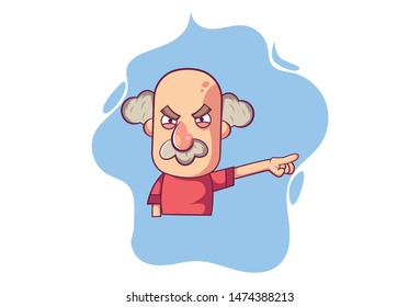 Vector cartoon illustration of angry old man hand expression. Isolated on white background.