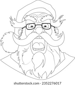 Vector cartoon illustration of an angry old man with a beard and mustache wearing glasses