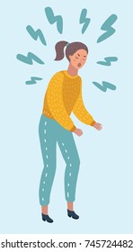 Vector cartoon illustration of angry Woman. Furious Girl. Negative Emotions. Bad Mood. Character on isolated background.