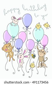 Vector cartoon illustration of animals and balloons for children nursery and birthday party