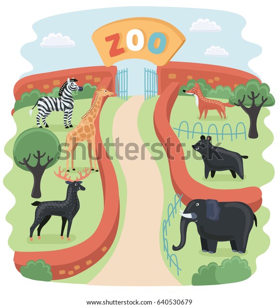 Vector Cartoon Illustration Animals Zoo Park Stock Vector (Royalty Free ...