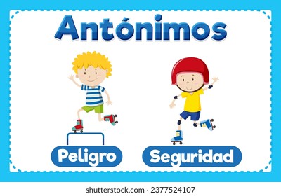 Vector cartoon illustration of antonyms in Spanish language