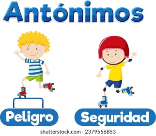 Vector cartoon illustration of antonyms in Spanish language