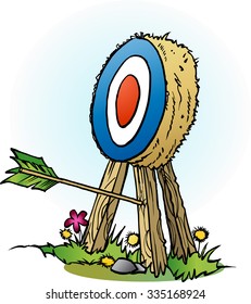 Vector cartoon illustration of an arrow in targets leg