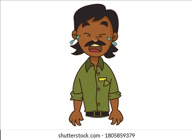 Vector cartoon illustration. Auto driver is crying loudly. Isolated on white background.