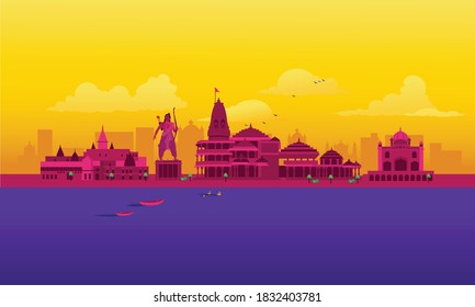 Dibujo vectorial del perfil de Ayodhya. Aislado sobre un fondo de color.