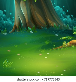 Vector cartoon illustration of background forest glade. For design game, websites and mobile phones, printing.