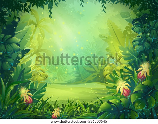 Vector Cartoon Illustration Background Morning Jungle のベクター画像素材 ロイヤリティフリー