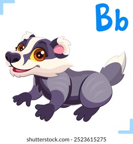 Ilustración de dibujos animados de Vector de un tejón con la letra "B" - diseño para el alfabeto inglés para niños. Colección de lindos animales y letras.