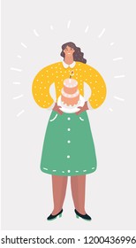 Vector cartoon illustration of Baker holding cakes in her hands.