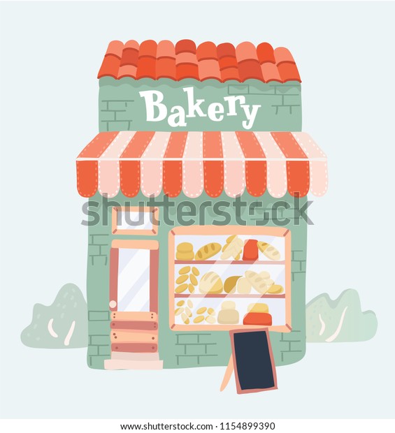 Vector Cartoon Illustration Bakery Shop Front Stock Vector (Royalty ...