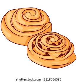 Vector cartoon illustration of baking two scone roll isolated on white. Bake dessert product for lunch, breakfast. Baked goods food Icon. Design for cookbook, restaurant business