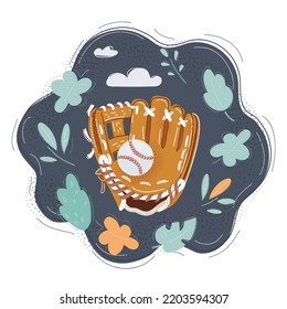 Dibujo vectorial del guante del béisbol con el balón en un simple fondo