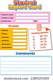 Vector cartoon illustration of a basic report card template for teachers