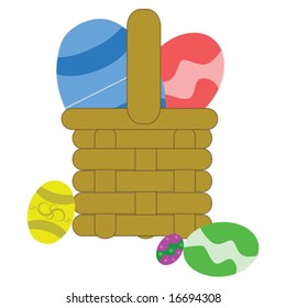 Vector cartoon illustration of a basket filled with Easter eggs. For jpeg version, please see my portfolio.