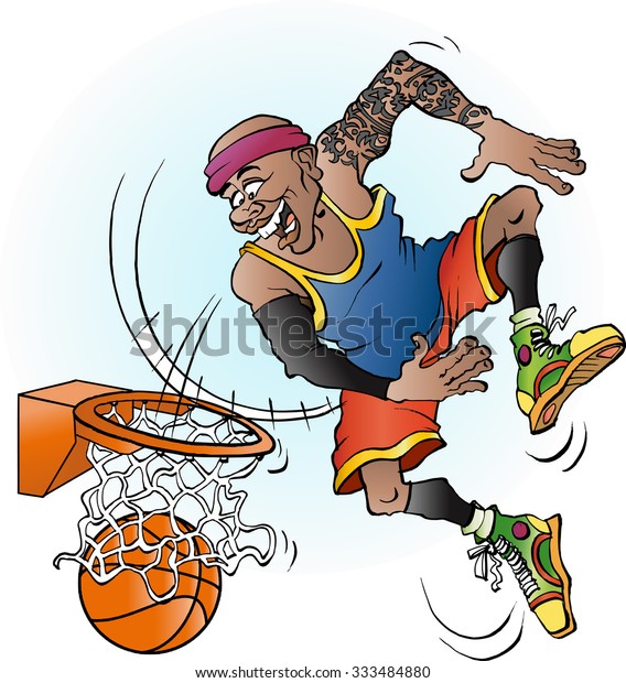 Vector Cartoon Illustration Basketball Player Dunking Stock Vector ...