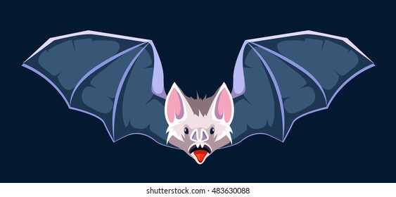 vector cartoon illustration of Bat. Symbol of vampires. Picture isolate on dark background