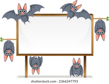 Vector cartoon illustration of bats in various poses