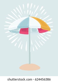 Vector cartoon illustration Beach Umbrella in red white, blue, yellow colors. The symbol of a holiday by the sea.
