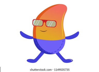 Vector cartoon illustration of bean wearing glasses. Isolated on white background. 