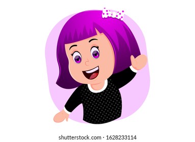 Vector cartoon illustration of beautiful girl waving hand. Isolated on white background.