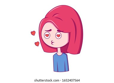 Vector cartoon illustration of the beautiful girl in love. Isolated on white background.