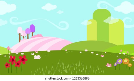 Vector cartoon illustration of a beautiful Meadow and Sunshine.