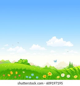 Vector Cartoon Illustration Beautiful Meadow Spring Stock Vector ...