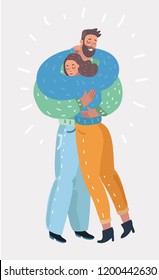 Vector cartoon illustration of Beautiful woman hugging man with tender love expression. Love, family, close, together, relatives.