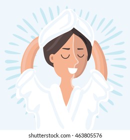 A vector cartoon illustration of a beautiful woman relaxing in spa salon