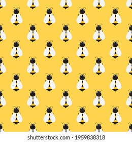 Vector cartoon illustration of a bee flying. Bee icon honey icon on yellow background. seamless pattern