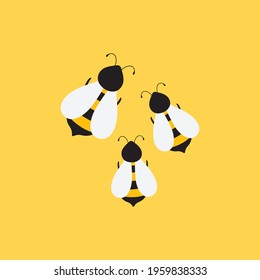 Vector cartoon illustration of a bee flying. Bee icon honey icon on yellow background.