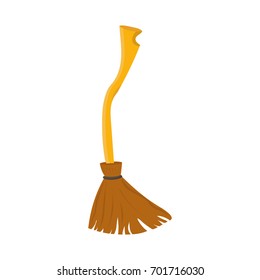 Vector cartoon illustration: Besom or Witch Twigs Broom or Broomstick isolated. Great for halloween materials and as fairy tales illustration.