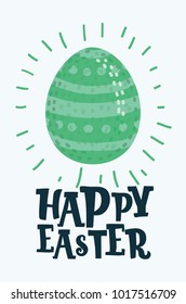 Vector cartoon illustration of Big green happy Easter egg. Lettering on isolated background.