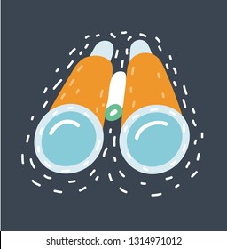Vector cartoon illustration of Binoculars explorer find icon on dark background.