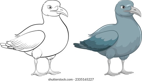 Vector cartoon illustration of a bird standing and smiling, isolated on white background