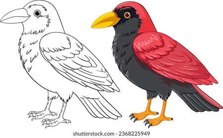 A vector cartoon illustration of a bird standing alone on a white background