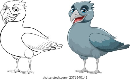 A vector cartoon illustration of a bird standing with its wings open, ready to fly