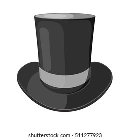 Vector cartoon illustration of a black cylinder hat on a white background