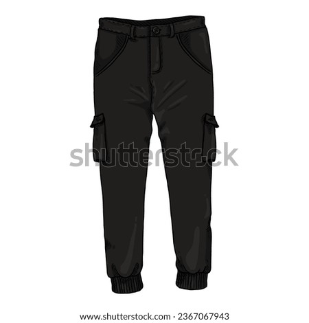 Vector Cartoon Illustration - Black Jogger Trousers on White Background