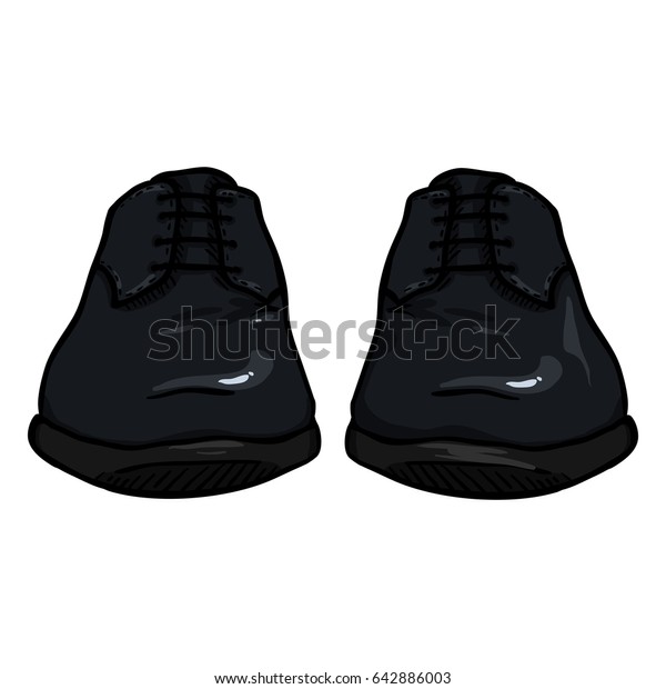 ベクターカートーンイラスト 黒い革の男性用靴 正面図 のベクター画像素材 ロイヤリティフリー