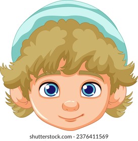 A vector cartoon illustration of a blond boy wearing a beanie hat with a neutral facial expression