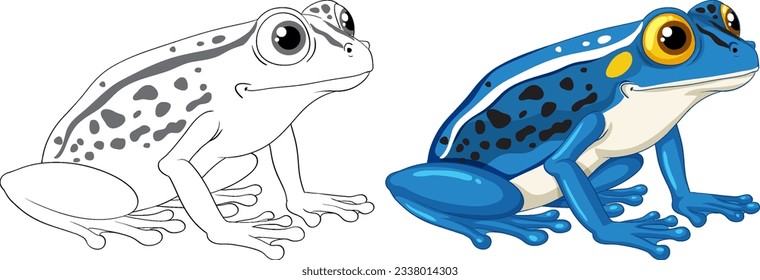 A vector cartoon illustration of a blue frog for colouring pages