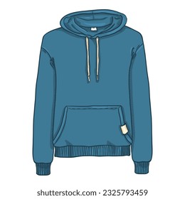 Vector Cartoon Illustration Blue Hoodie Sweatshirt